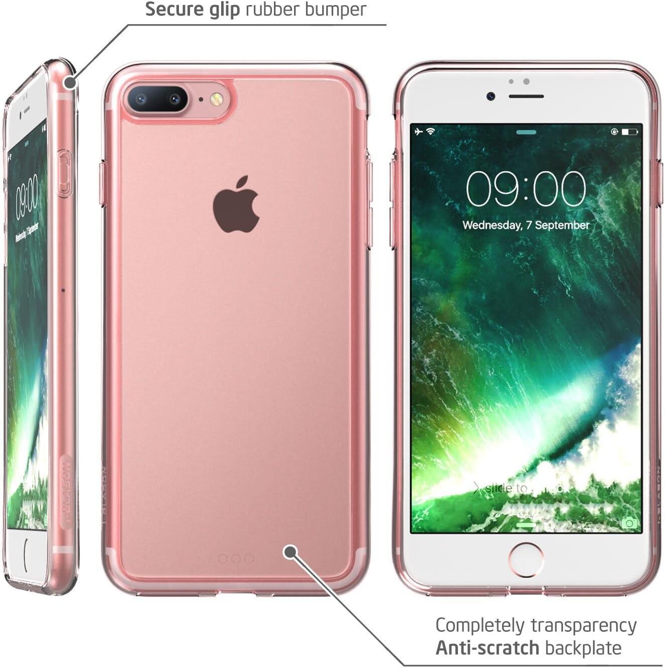 i-Blason Case for iPhone 7 Plus 2016 /iPhone 8 Plus 2017 Release, Halo Series Scratch Resistant Clear Case (Clear/Rose Gold)