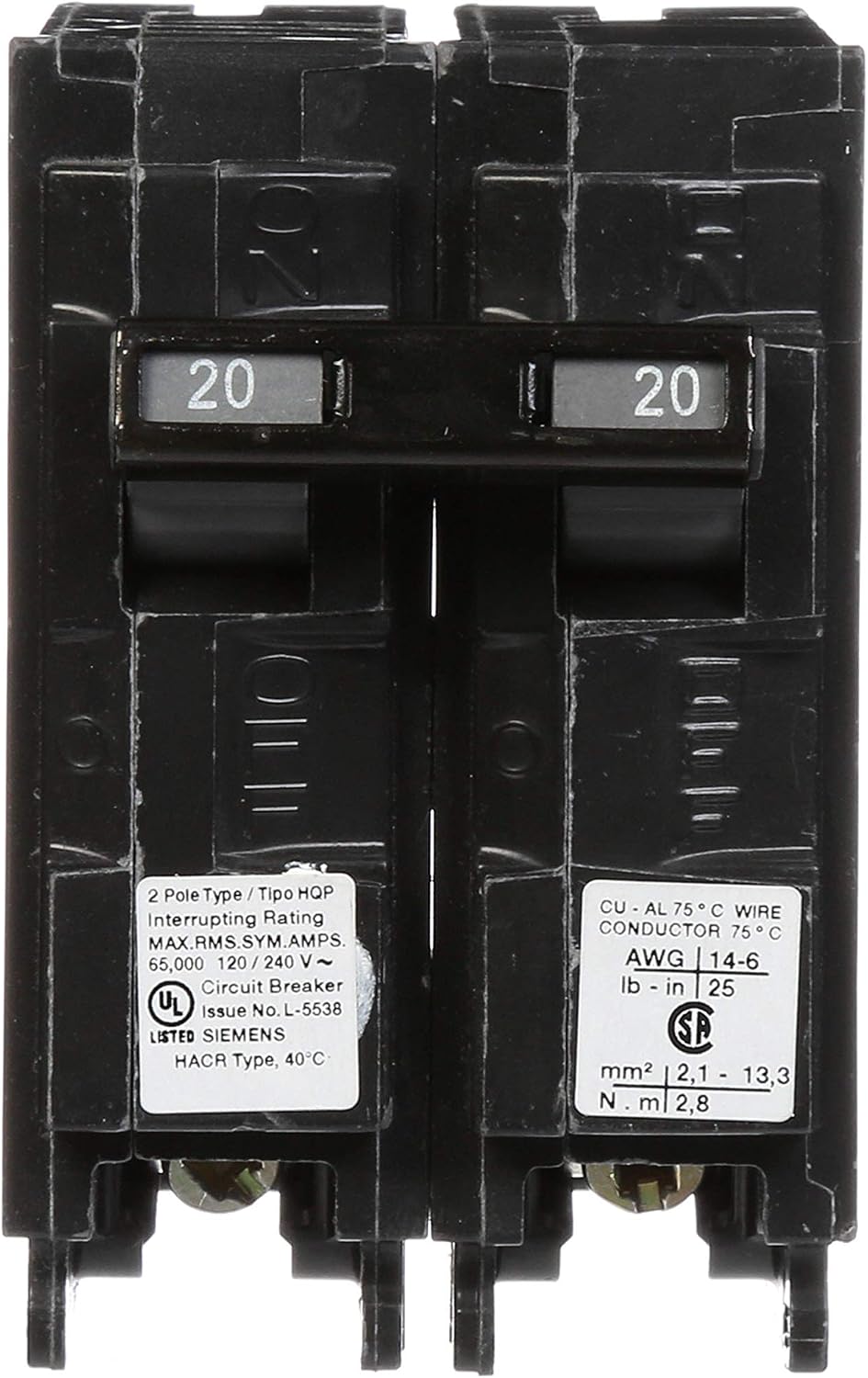 Featured Product Q220HH 20-Amp Double Pole 65kA Type HQP Circuit Breaker