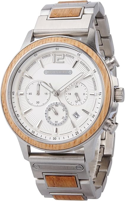 BOBO BIRD GT187 Series | Men's Wooden Chronograph Watch | Japanese Quartz Movement | Stainless Steel and Wood | 44mm Case | Hidden Clasp