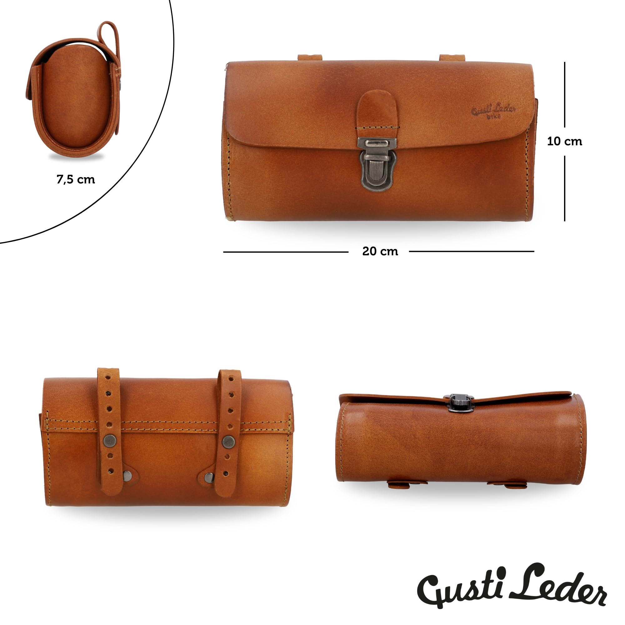 Gusti Cuir - Sacoche pour vélo Marti, sacoche de selle, sacoche de guidon, sacoche en cuir véritable, vintage, marron