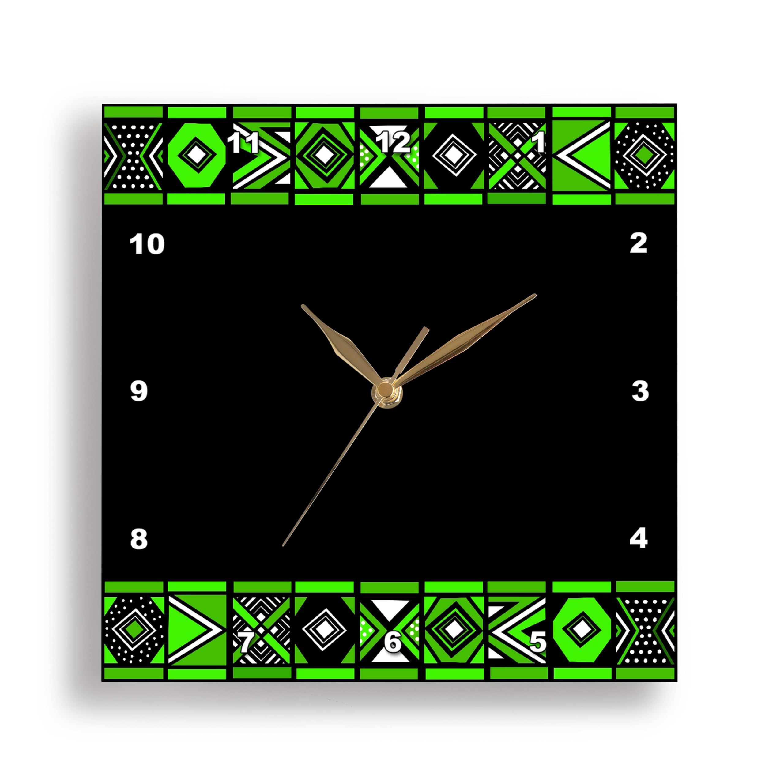 3dRose DPP_76557_2 Green and Black African Pattern-Art of Africa Inspired by Zulu Beadwork Geometric Designs-Wall Clock, 13 by 13-Inch