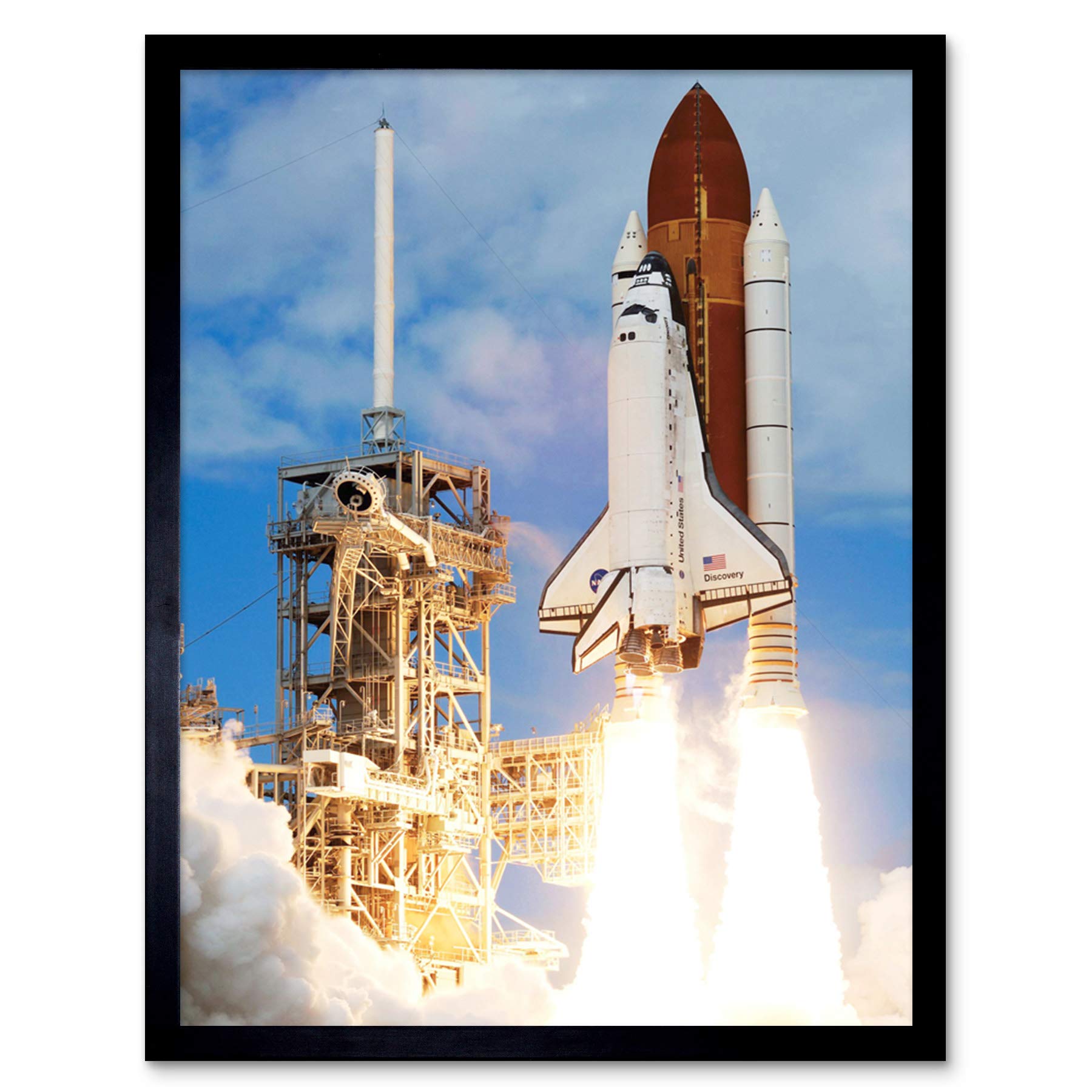 Artery8 Framed Print - NASA Shuttle Discovery Rocket Launch - 12x16" - Blue