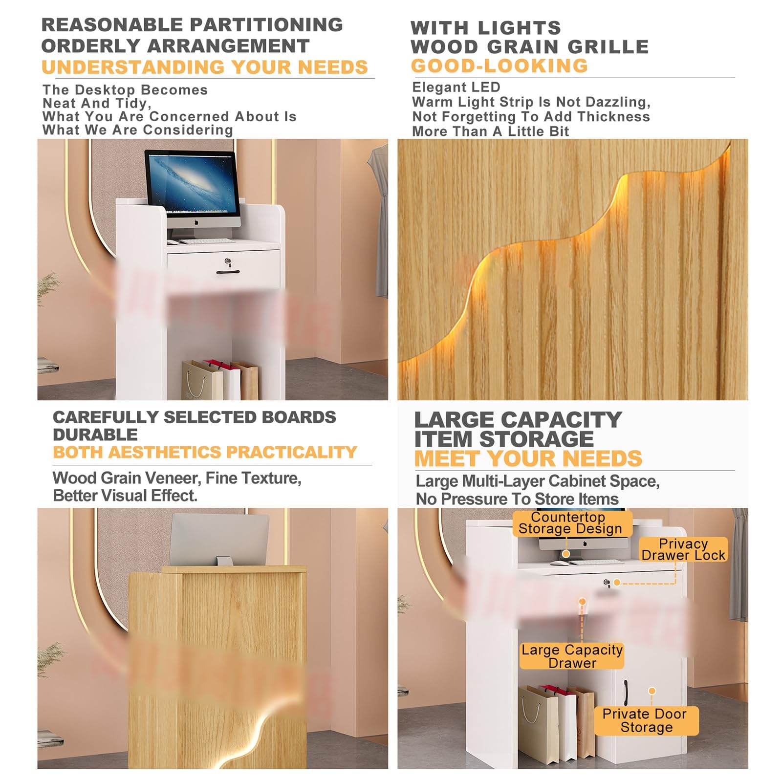 Empfangstheke,Laden-Theke Verkaufstheke,Messetheke Stehpult,Bürotheke Rezeption Tisch,Große Empfangstheken,mit Schubladen,für Firmenhallen Hotelrezeptionen Bekleidungsgeschäften.(Color:Yellow,Size:SHA