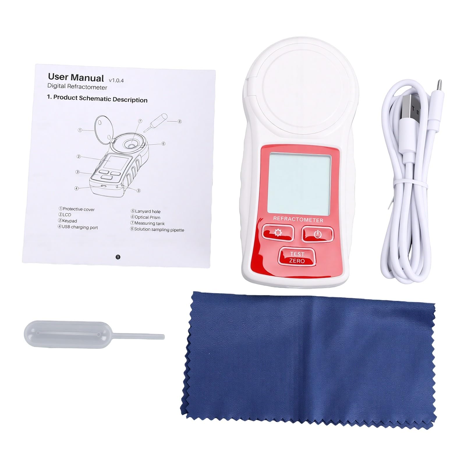 Refractómetro Digital, Compensación Automática de Temperatura del Sensor Inteligente 0-55% para Pruebas de Contenido de Azúcar de Frutas y Verduras