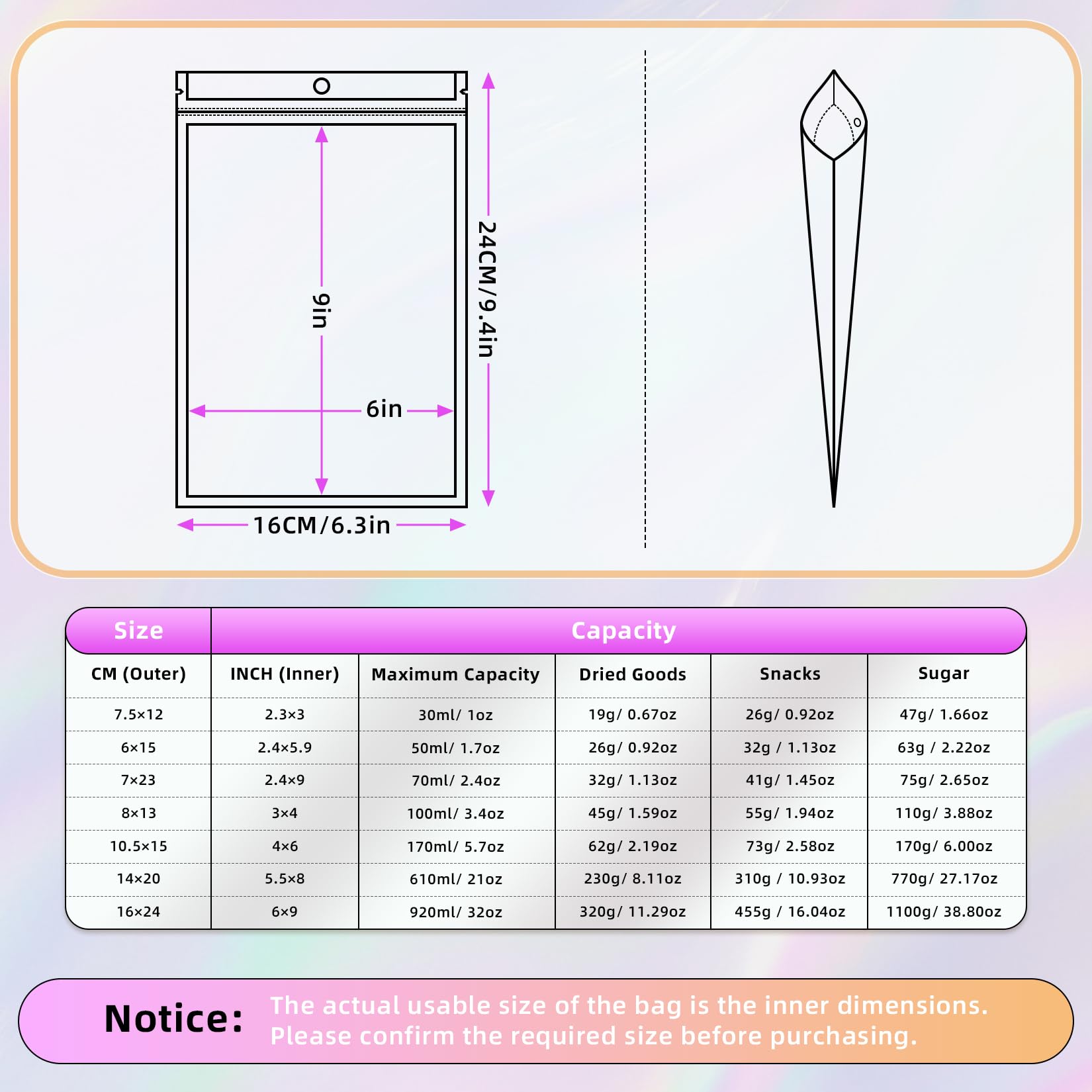 JETMORE Sacchetti in mylar, 200 sacchetti richiudibili, 14 x 20,3 cm, borsa olografica per forniture per ufficio, materiali artigianali, piccola borsa per cartoline, imballaggio dispensario di