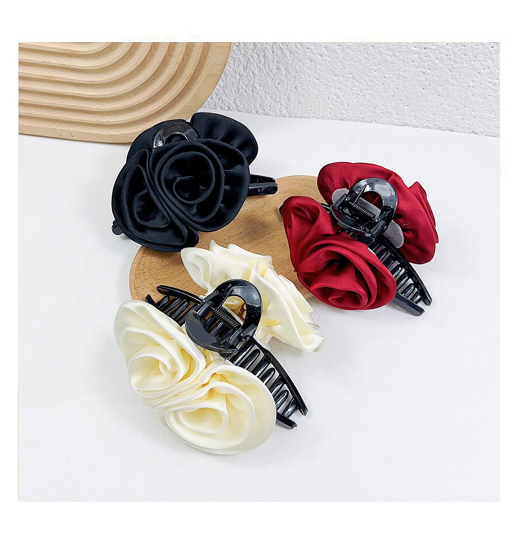 Large Floral Silk Flower Bow Hair Claw Clips for Thick Long Hair Cinaci 4 Pack Large Satin Flower Hair Bows with Hair Claws  main image 3