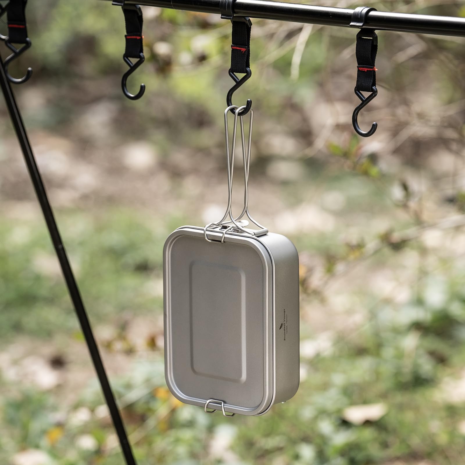 iBasingo Ti2082C - Contenitore per il pranzo in titanio da 1200 ml con coperchio a prova di perdite, manico pieghevole, pentole da campeggio, leggere, per escursioni, picnic e viaggi, contenitore per