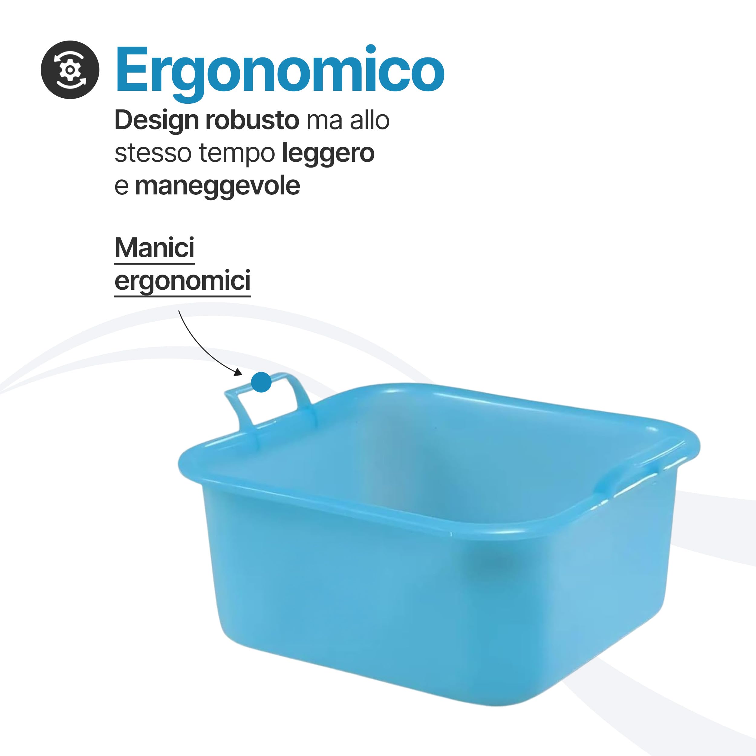 Tomaino - Bacinella Rettangolare Grande in Plastica Rigida 10 litri - Portabiancheria Multiuso per Casa e Lavaggio Panni Cane - Catino per Bucato