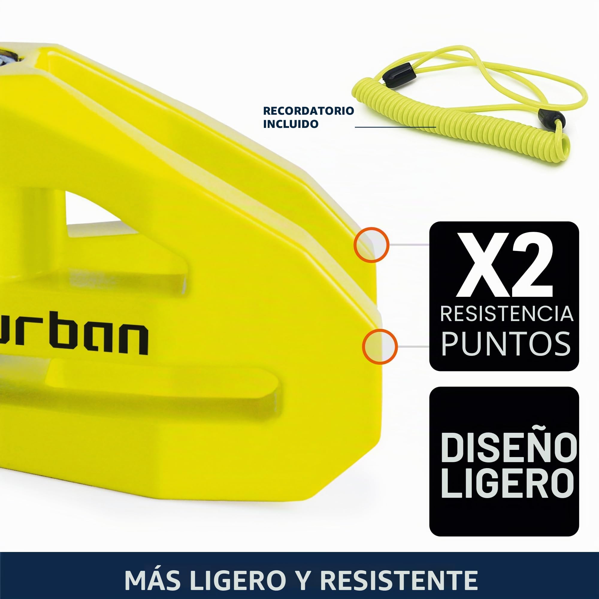 Urban UR206Y Candado Moto Disco, Más Visible Más Disuasorio, ø6mm Diseño Ligero, Seguridad Compacta y Eficaz, Antirrobo Bloqueo Pinza Disco Freno Universal para Moto, Bicicleta, Patinete Electrico