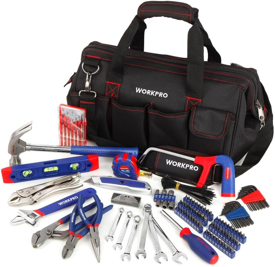 WORKPRO 156PC Professional Tool Set High Quality Tool Kits Pliers Wrenches Hammer Saw Screwdriver Hex Key with Tool Bag