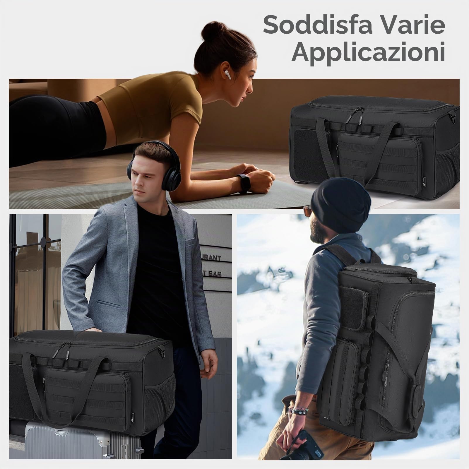 BAGZY Borsone Palestra Uomo 55 Litri, Zaino da Palestra Zaino Tattico Militare Borsa Crossfit Borsone Viaggio Impermeabile Borsoni Viaggio Con Scomparto per Sport Fitness Weekender Camping Cachi