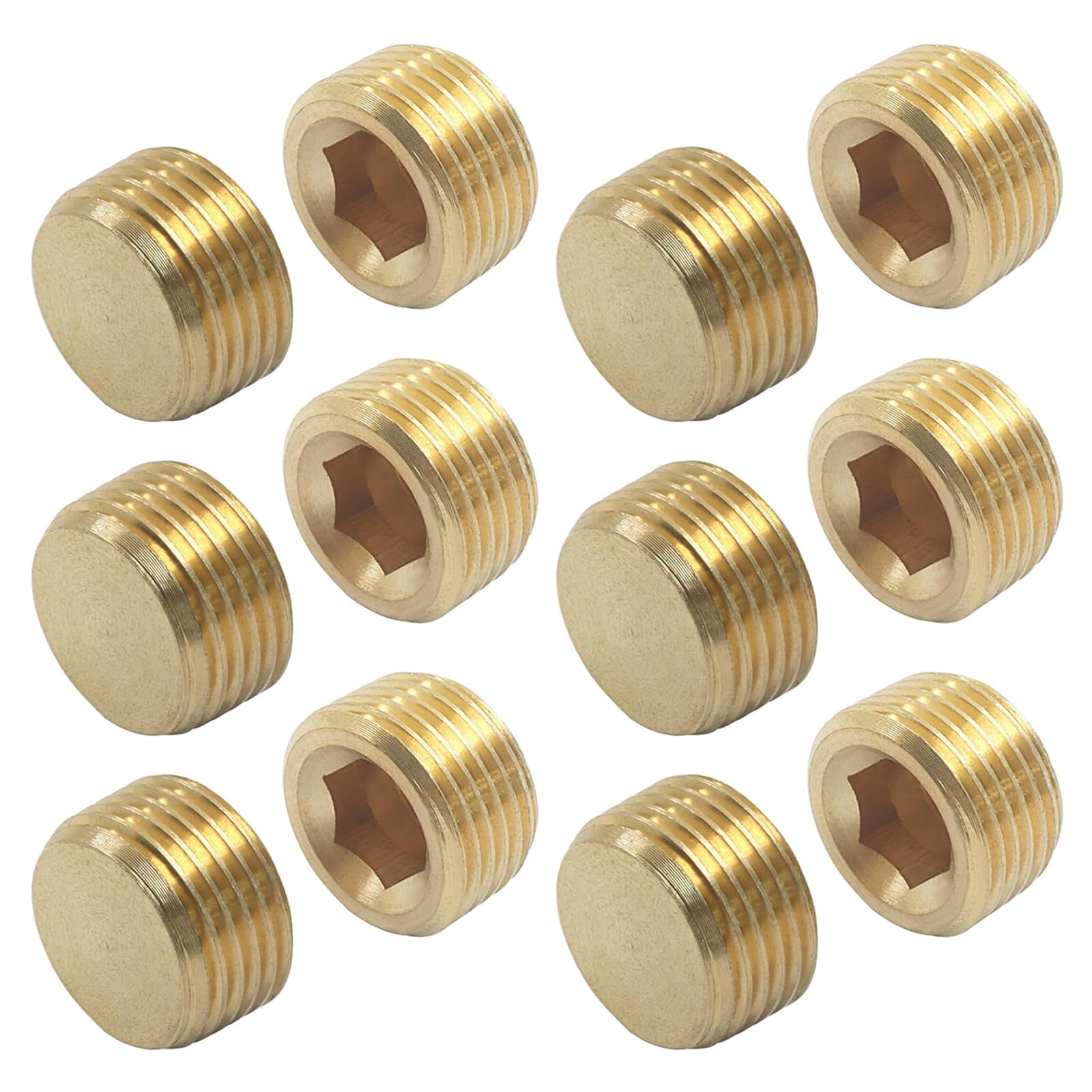 12Pcs 3 / 8inch Brass Hexagonal Pipe Plug Leakproof for Plumbing Mechanical Use Brass Hexagonal Pipe