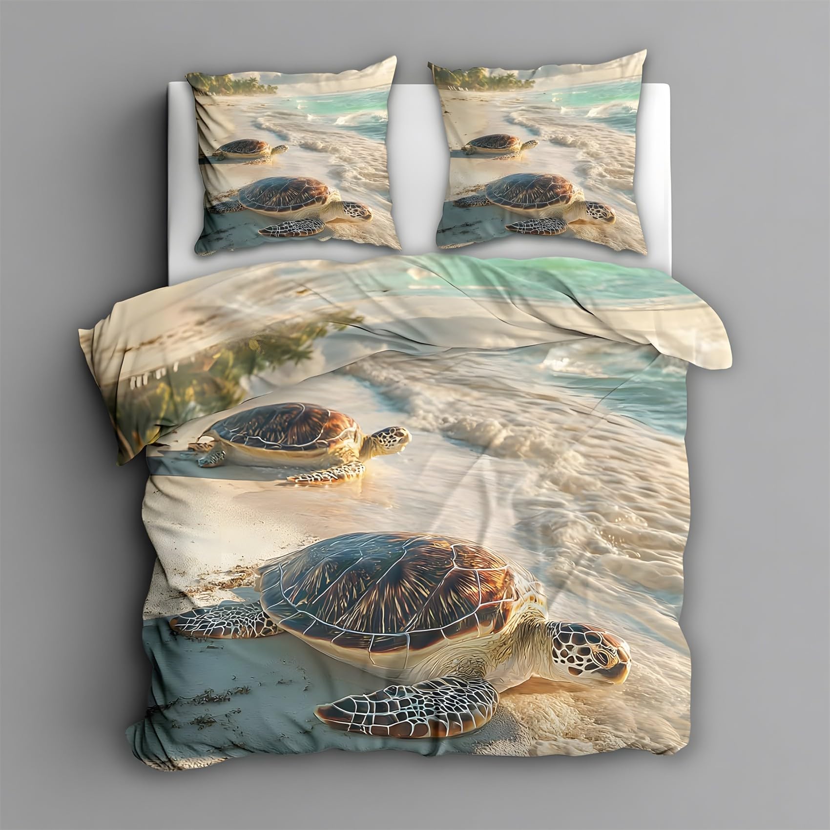 Funda Nordica Cama 90 Infantil Tortuga Ropa de Cama Playa Microfibra Suave y Cómoda con Cremallera Funda Edredon 150x200-2 Fundas Almohada 50x75 QE614