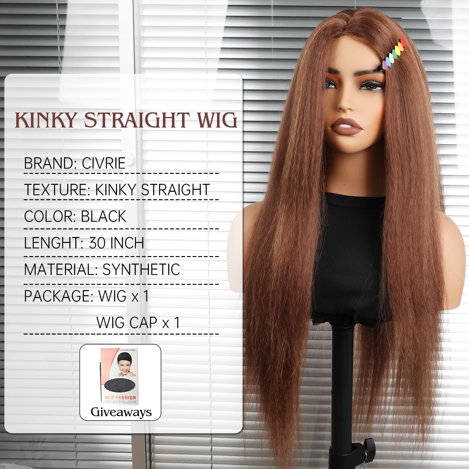 Kinky Straight Honey Wig Wear and Go Glueless Wig Pre Plucked Pre Cut Yaki Synthetic Wigs for Black Women Soft Natural 30 Inch Brown Ombre Honey Blonde