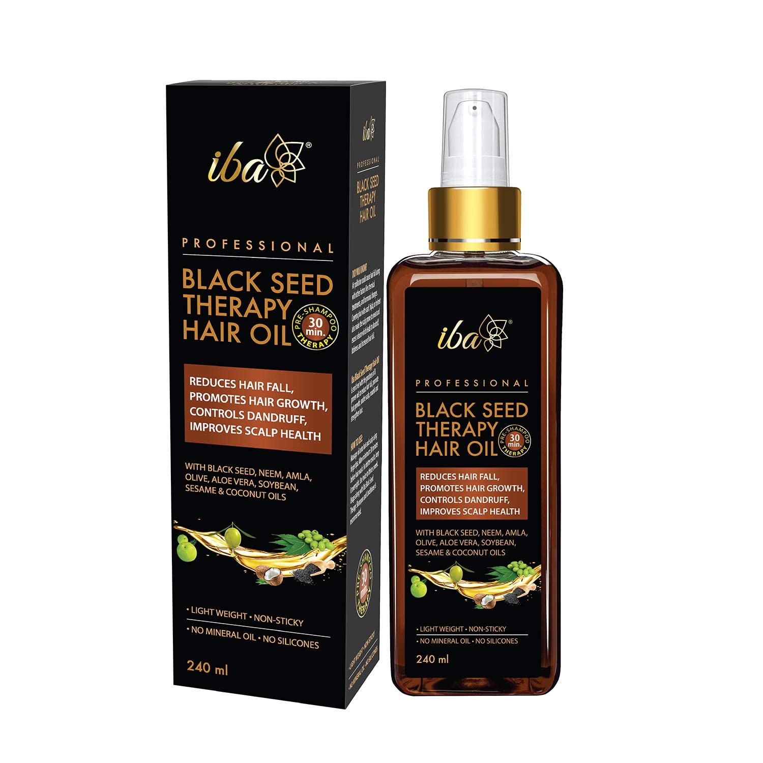 Professional Black Seed Therapy Hair Oil - lightweight, non-sticky, mineral oil free, dark brown