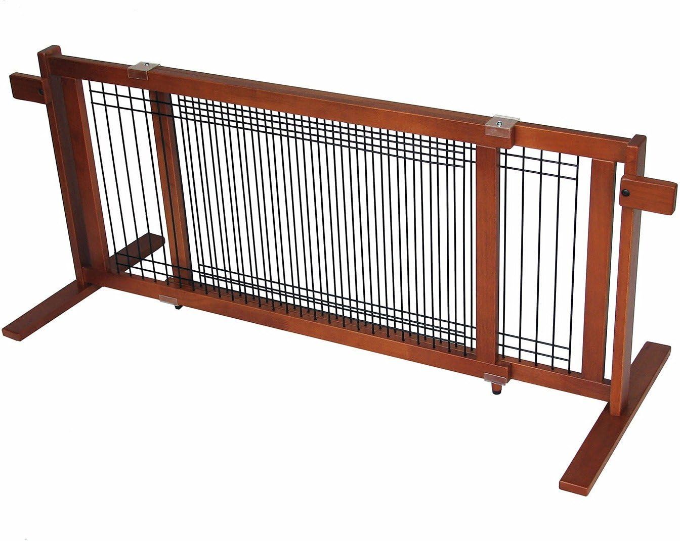 Crown Pet Products 21-Inch High Extra Wide Freestanding Wooden Pet Gate, Large Span Fits Openings 40" to 74.5" Wide, Chestnut Finish