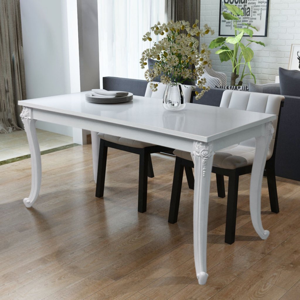 Festnight Mesa de Comedor Blanco Brillante 120 x 70 x 76 cm