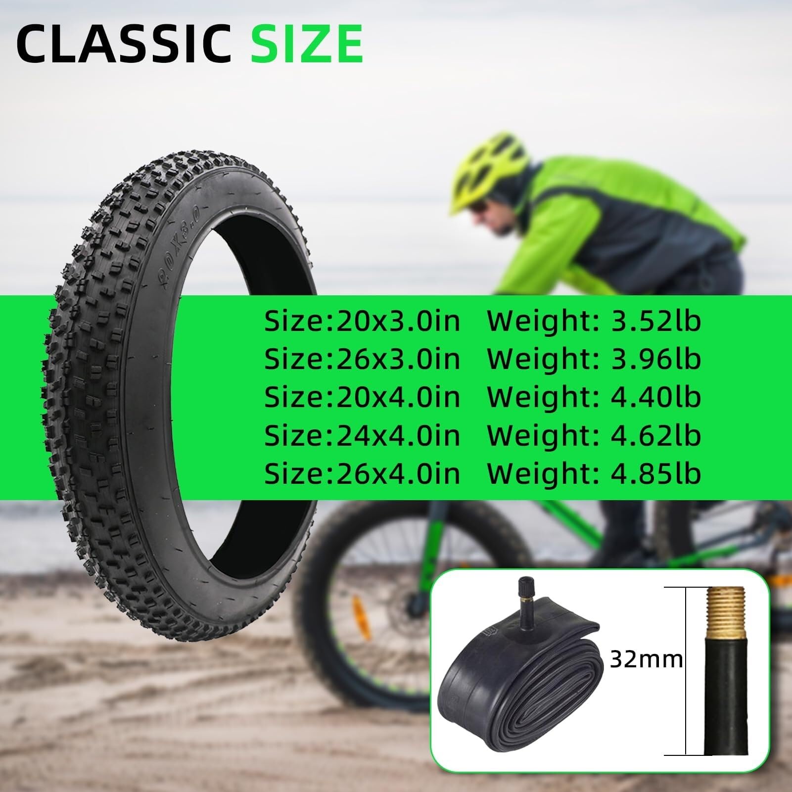 20/24/26x3,0/4,0 Cala Zestaw Dętek do Rowerów Typu Fat Bike, Opona Odporna na Przebicie do Jazdy Terenowej na Rowerze Elektrycznym w Terenie, Po Górach(26x3.0 in)