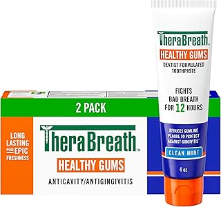 TheraBreath Healthy Gums Toothpaste: 12-Hour Bad Breath Defense with Stannous Fluoride (2-Pack)