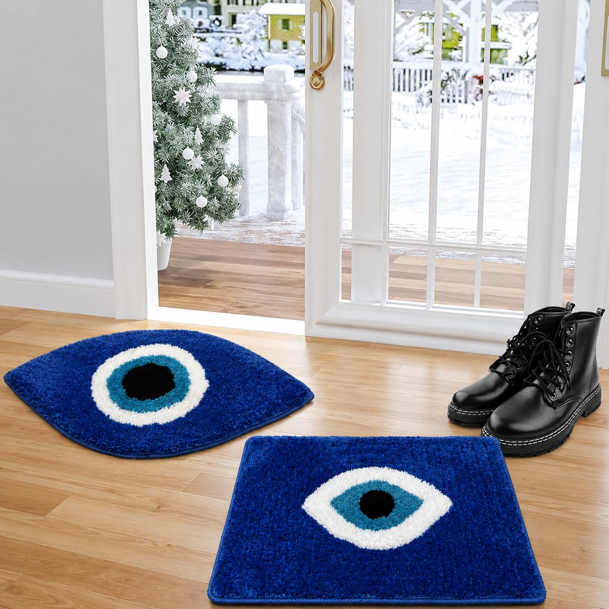 Adequate Evil Eye Doormat Set for Home Entrance | Soft Microfiber Door Mats |Blue Nazar Design Indoor & Out Door Floor Mat Combo |40x60 cm(Evil Eye Centered Concentric & Oval Traditional Set 2 in 1)-image-28