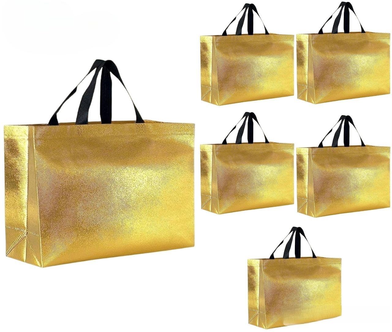 Havenza Gift Bag Large Size Pack of 5 : L17 x W5 x H12 inch|Resuable Non-Woven Shiny Metallic Laminated|Haldi Return Gifts, Jute Bags for Return Gift,Return Gift For Birthday - Golden-image-15