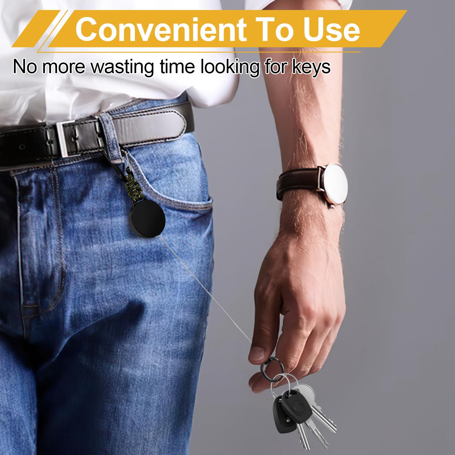 Retractable Keychain 3 Pack Heavy Duty Carabiner Badge Holder Extendable Reel ID Badge Holders Retractable for Keys Ring with 60 cm Steel Cord and Lanyard (): Black+orange+green