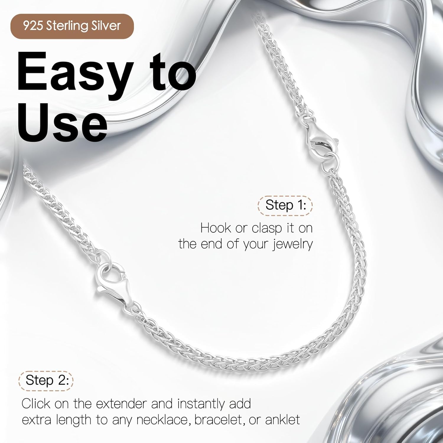 Durable Necklace Extender Silver Necklace Extenders for Women, Sturdy 925 Sterling Silver Chain for Bracelet Anklet, 1 PCS 8 Inch - Image 5