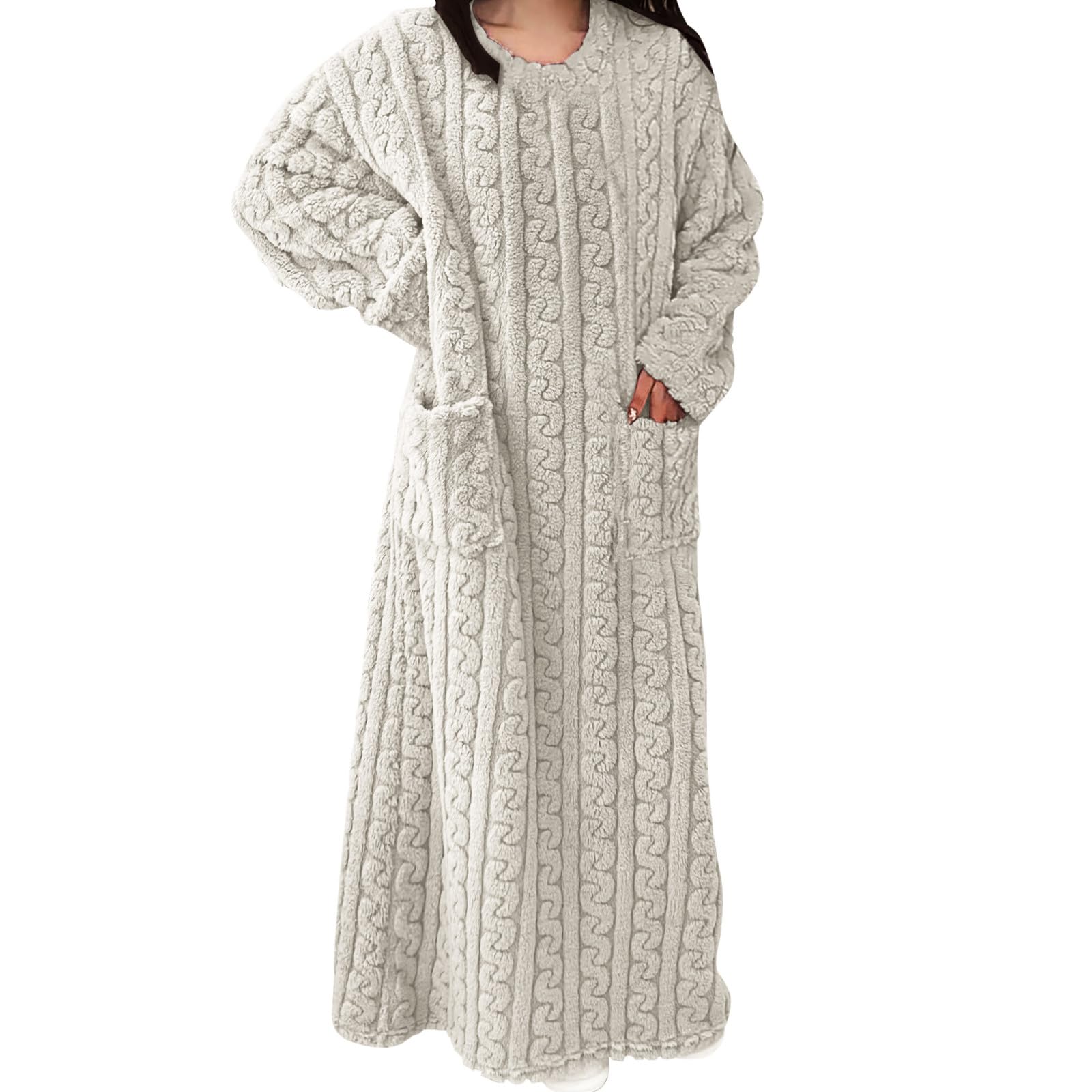 Women's Flannel Nightgown Fuzzy Fleece Cozy Plush Warm Winter Pullover Loungewear Sleepdress O Neck Nightdress