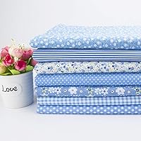 Antetek 7pcs Blue Cotton Fat Quarters 20x20" - Premium 100% Cotton Quilting Fabric Bundle for Patchwork, DIY Crafts & Cushions