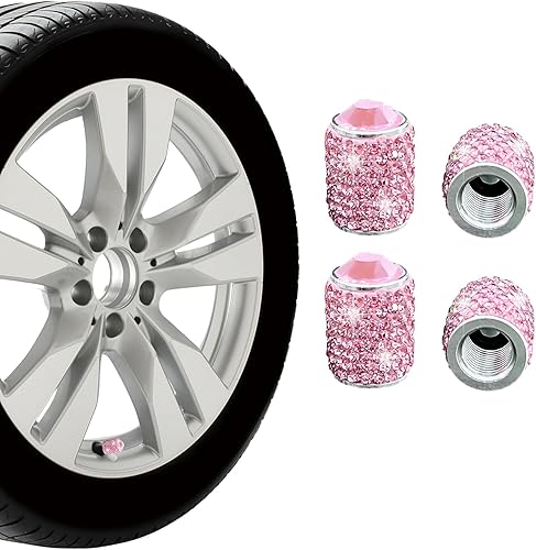 4 tapas de vástago de válvula de neumático, cubierta de cristal hecha a mano con diamantes de imitación, accesorios exteriores de vehículos,