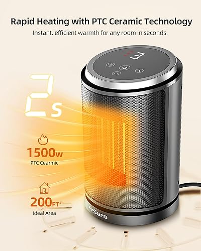 Miniatura 5 de FrSara Calentador de espacio, pequeños calentadores portátiles para uso en interiores, calentador eléctrico de cerámica PTC de 1500 W para