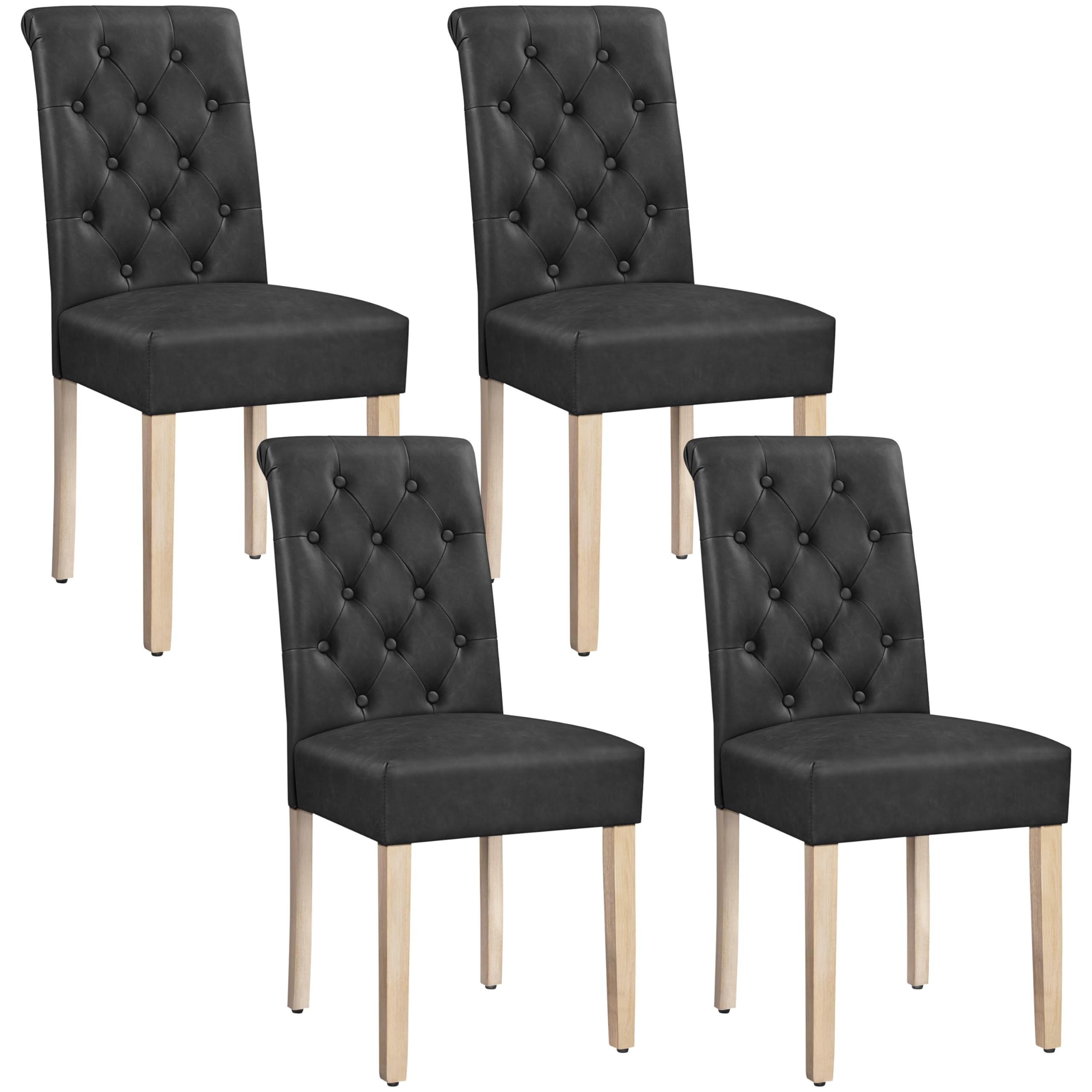 Yaheetech Faux Leather Dining Chairs Set of 4 with High Back, Dark Grey