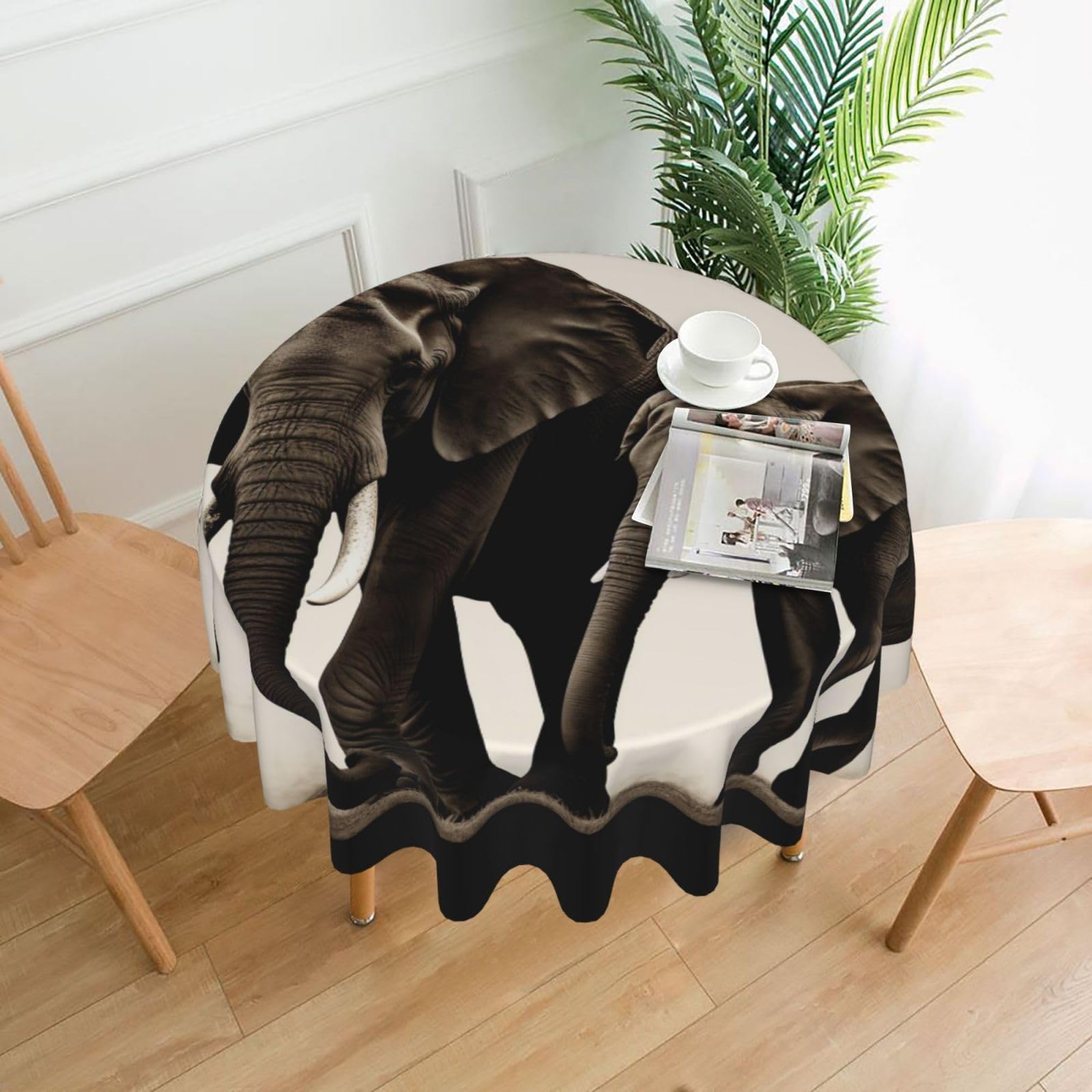 WPKJU Old Elephant and Young Elephant Printed Round Tablecloth 60 in Water Resistant Table Cover Washable Table Cloth for Dining Tables