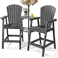 Vista 9 de PASAMIC Juego de 2 sillas altas Adirondack para todo tipo de clima, sillas de exterior de polietileno de alta densidad con bandejas dobles