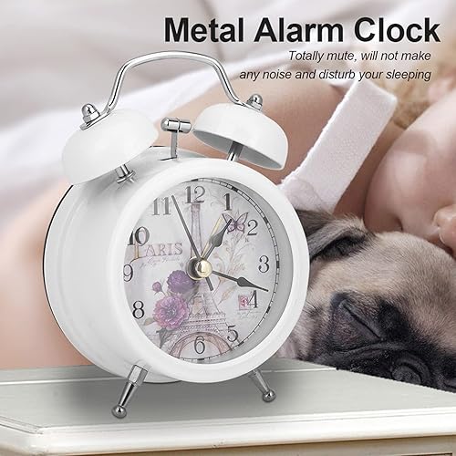 Miniatura 3 de Garosa Reloj despertador para dormitorio, clásico retro ultra silencioso reloj de cuarzo de metal con retroiluminación para escritorio, armario,