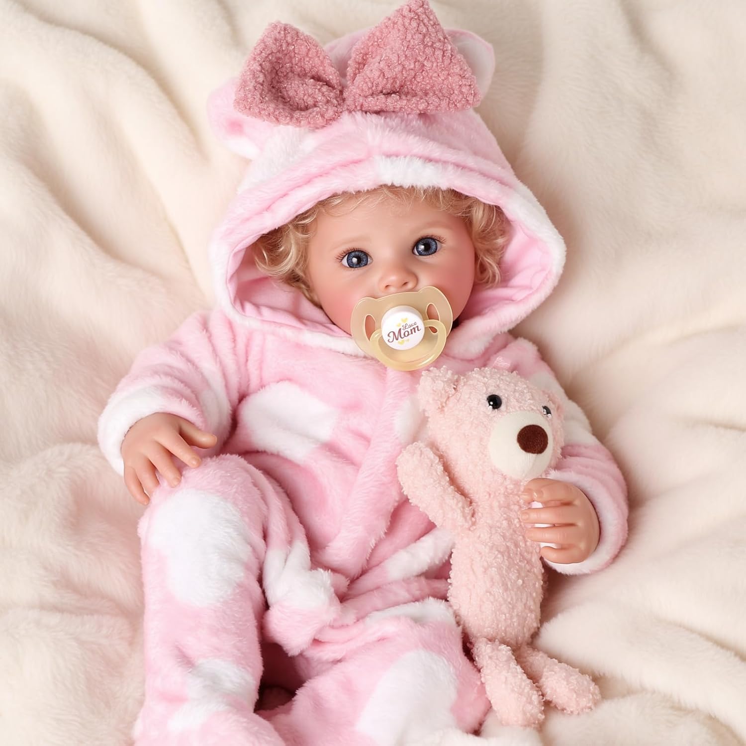 BABESIDE Lifelike Reborn Baby Dolls - 17 Inch Soft Body Realistic-Newborn Baby Doll Girl Blond Curly Hair Real Life Baby Dolls with Gift Box for Kids Age 3+ Collectors - Image 6