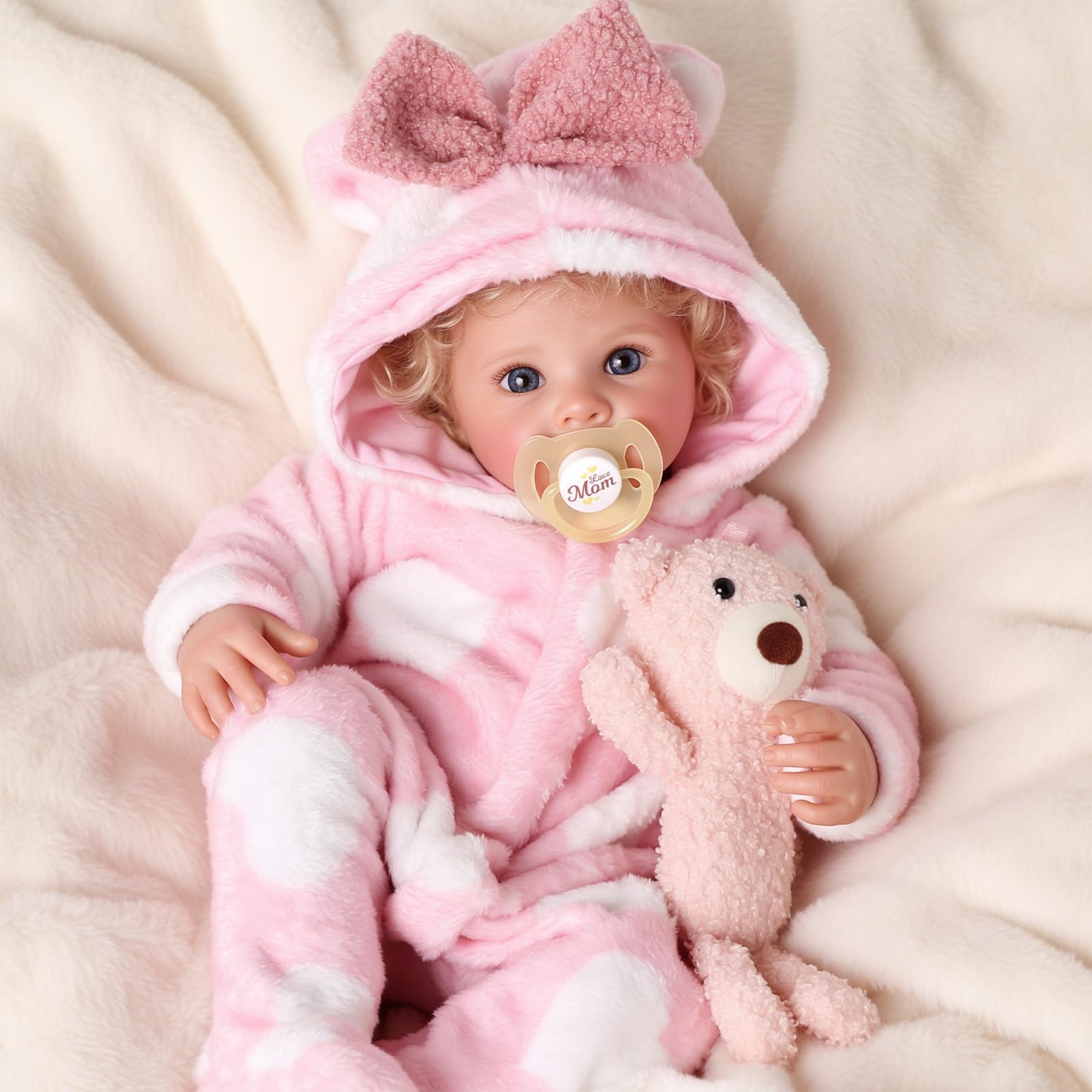 BABESIDE Muñecas Reborn Realistas de 40 cm Muñeca Recién Nacidas Realista Cuerpo Suave Cabello Rizado Rubio Incluye Caja de Regalo para Niñas Mayores de 3 Años Coleccionistas
