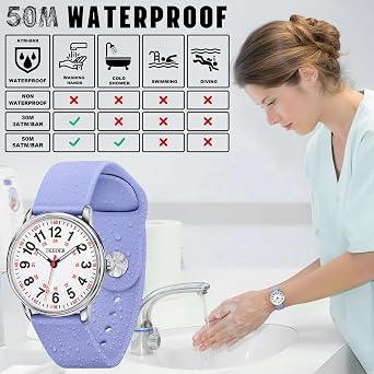 TKIIOER Nurse Watch for Nurse Medical Professionals Students Women Men, 50M Waterproof 12/24 Hour Military Time Luminous Easy Read Dial, Second Hand Watch for Nursing