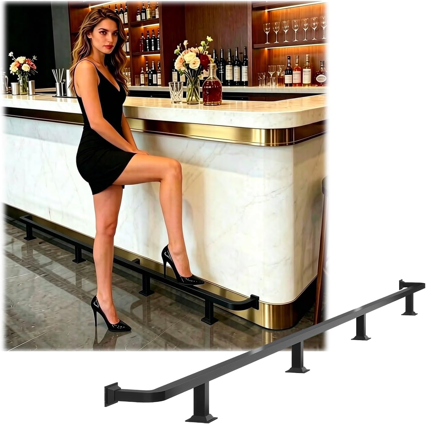 HGOuhK Bar Foot Rail Kit Stainless Steel Bar Foot Rail Kit, Indoor & Outdoor Heavy Duty Bars Feet Rest for Counter Pub and Kitchen(Schwarz,4.0M/13.12FT)
