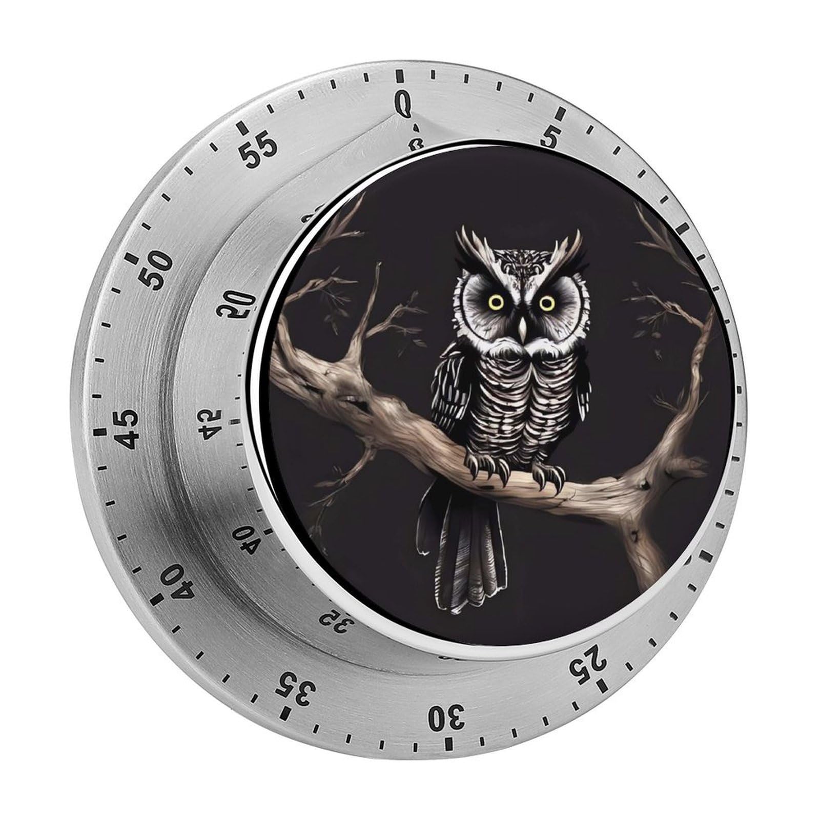 Late Night Owl Mechanical Kitchen Timer, Magnetic Stainless Steel Countdown Timer, Loud Alarm Cooking Timer for Baking, Cooking, Fitness, Classroom, No Battery Needed