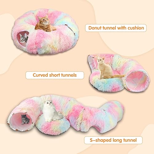 Miniatura 5 de Túnel para gatos con cama para gatos, cama de felpa para gatos, túnel plegable de juego para gatos, juguetes para gatos