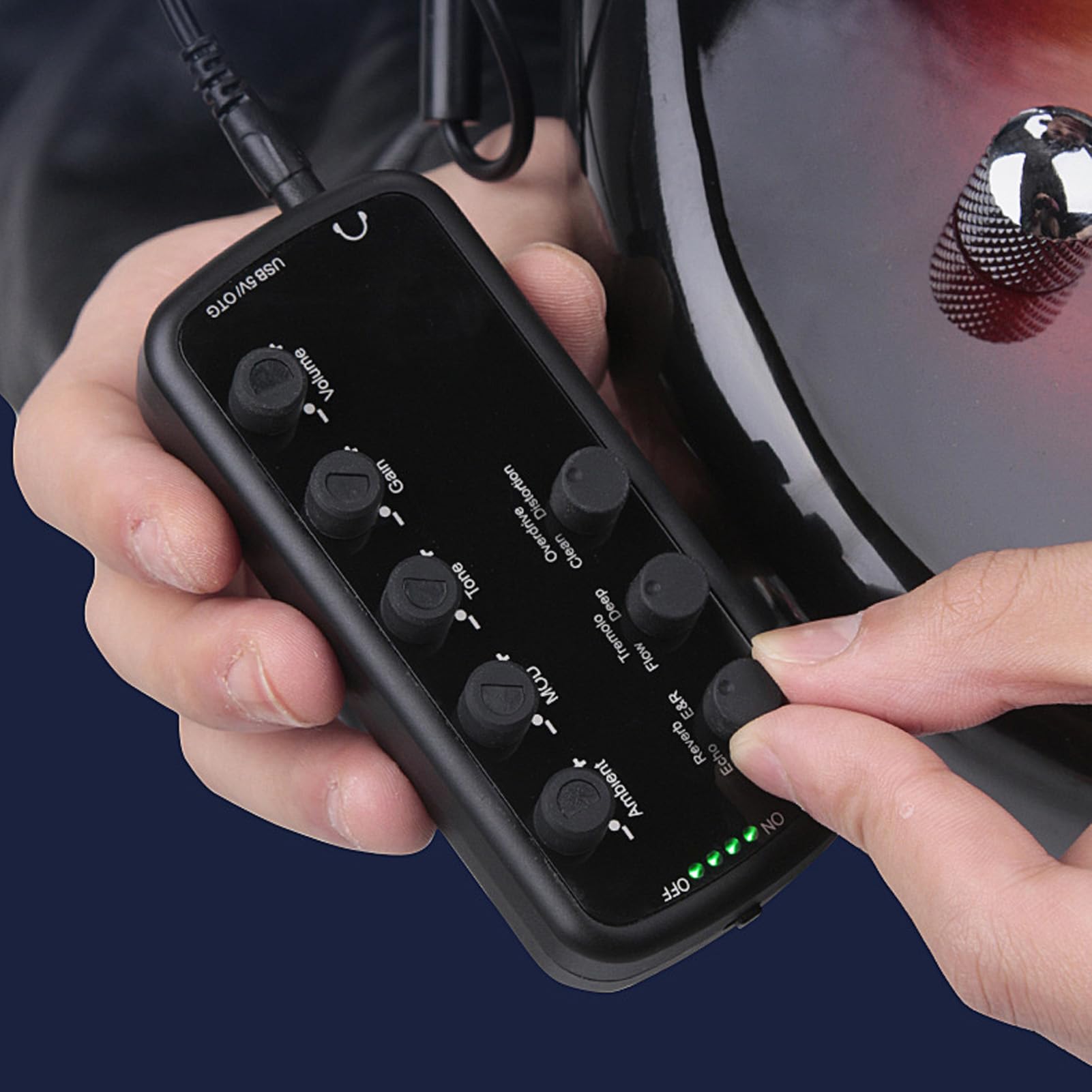 Amplificador de Auriculares para Guitarra Eléctrica Recargable con Distorsión de Sobrecarga, Retardo de Timbre, Efecto de Reverberación, Coro y Trémolo USB
