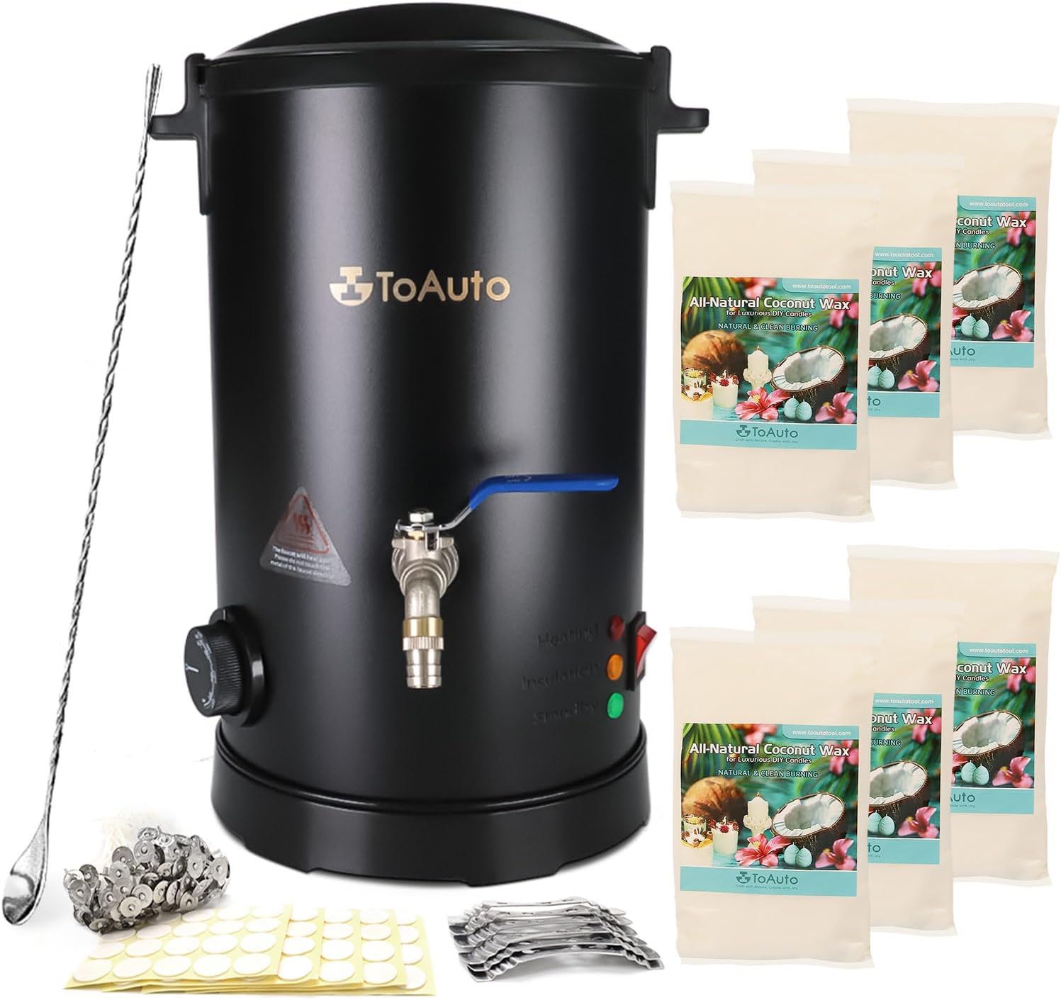 TOAUTO WMF-5L Wax Melter & Coconut 83 Wax Bundle - Candle Making Kit with Fast Pour Pot, Temperature Control and Premium Natural Coconut Wax for DIY Creations