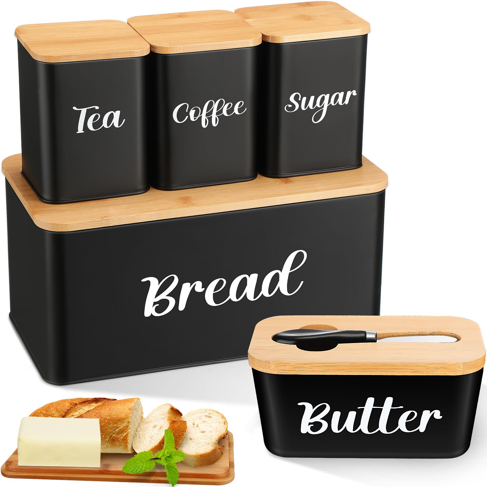 Amazon.com: Domensi Metal Bread Box and Ceramic Butter Dish with 3