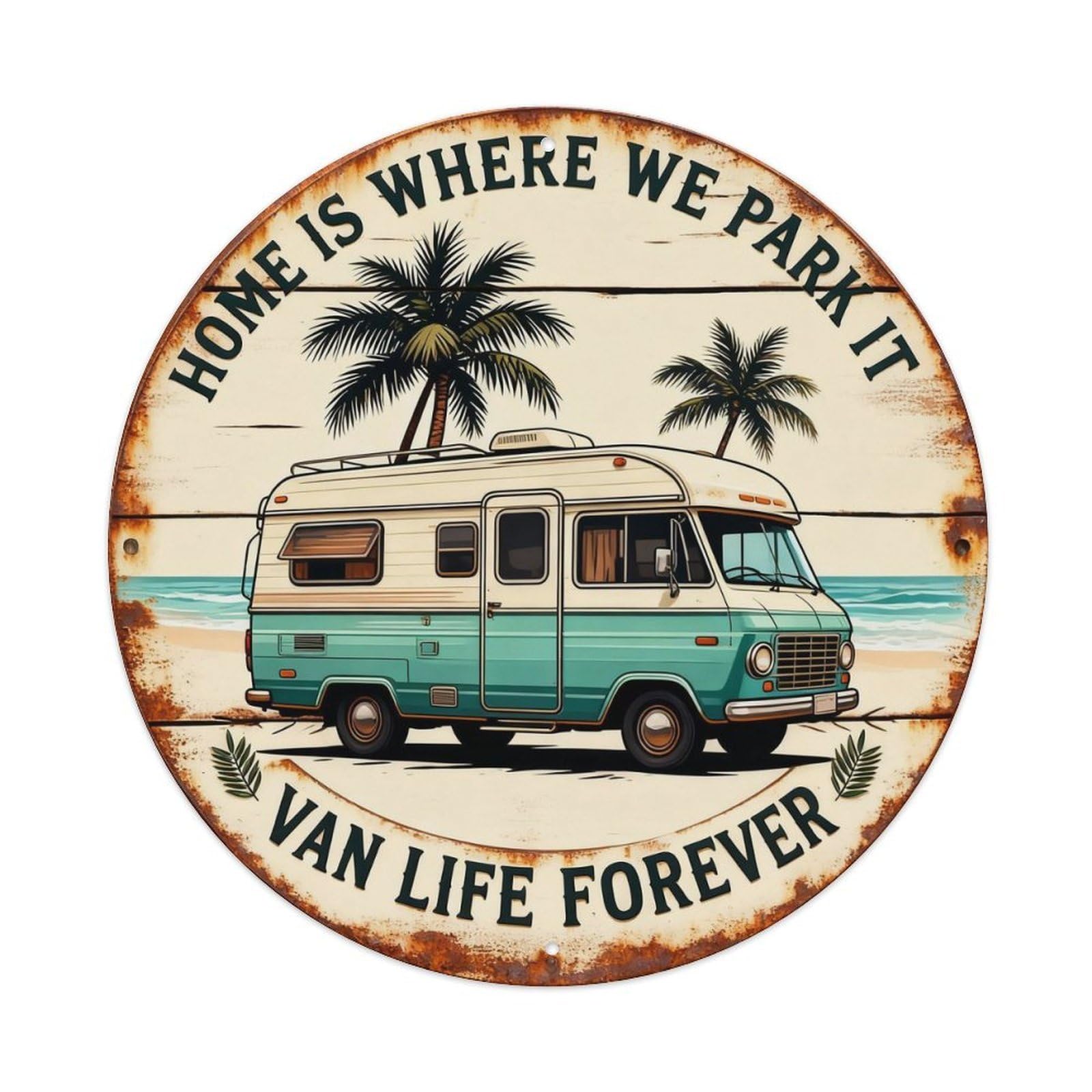 Vintage Van Life Round Metal Sign Metal Tin Sign Plaque