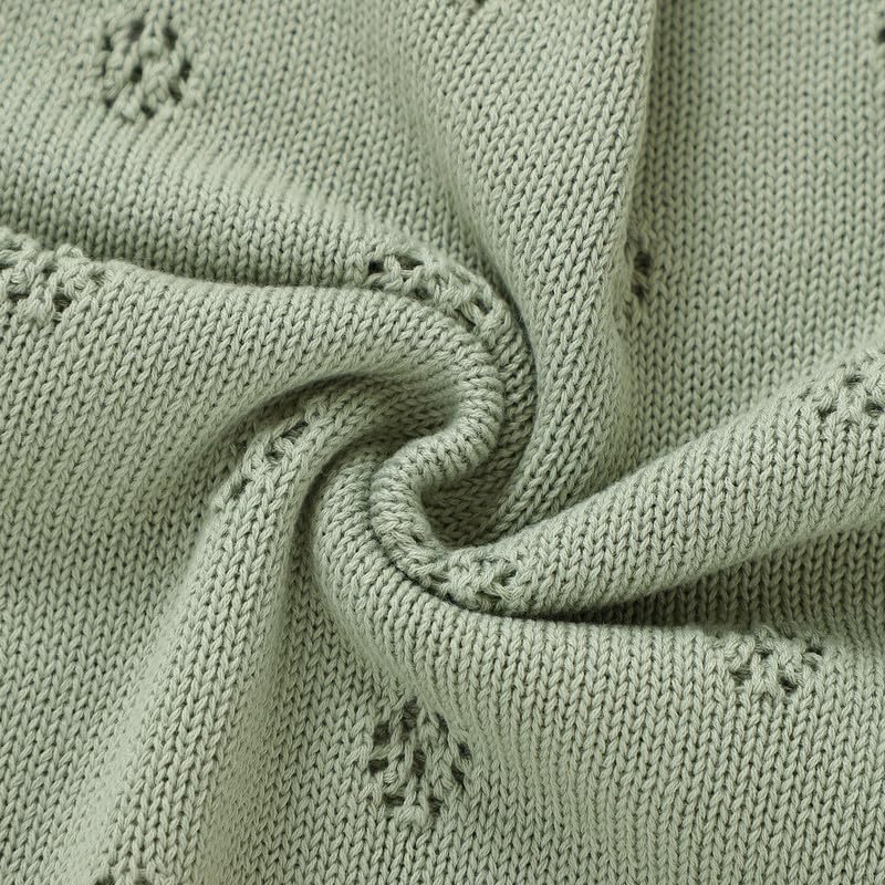 LAWKUL Manta celular para bebé, 100 % algodón, de punto suave, para recién nacidos, niños, niñas, bebés, 100 x 80 cm, color verde | 100 % algodón celular, tejido suave, ganchillo, para recién nacidos, niños y niñas pequeños