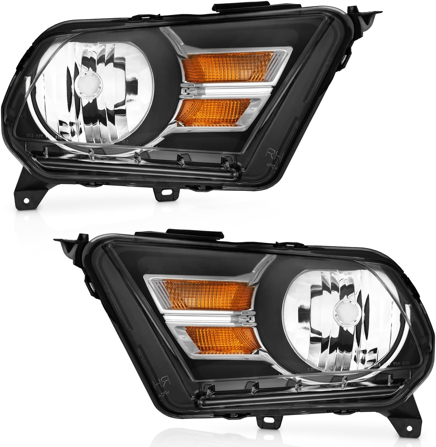 WEELMOTO Halogen Headlight for 2010-2014 Ford Mustang (Not fit V6 Trim Models) Headlights Assembly for 2010 2011 2012 2013 2014 Mustang Headlamp Replacement Passenger and Driver Side