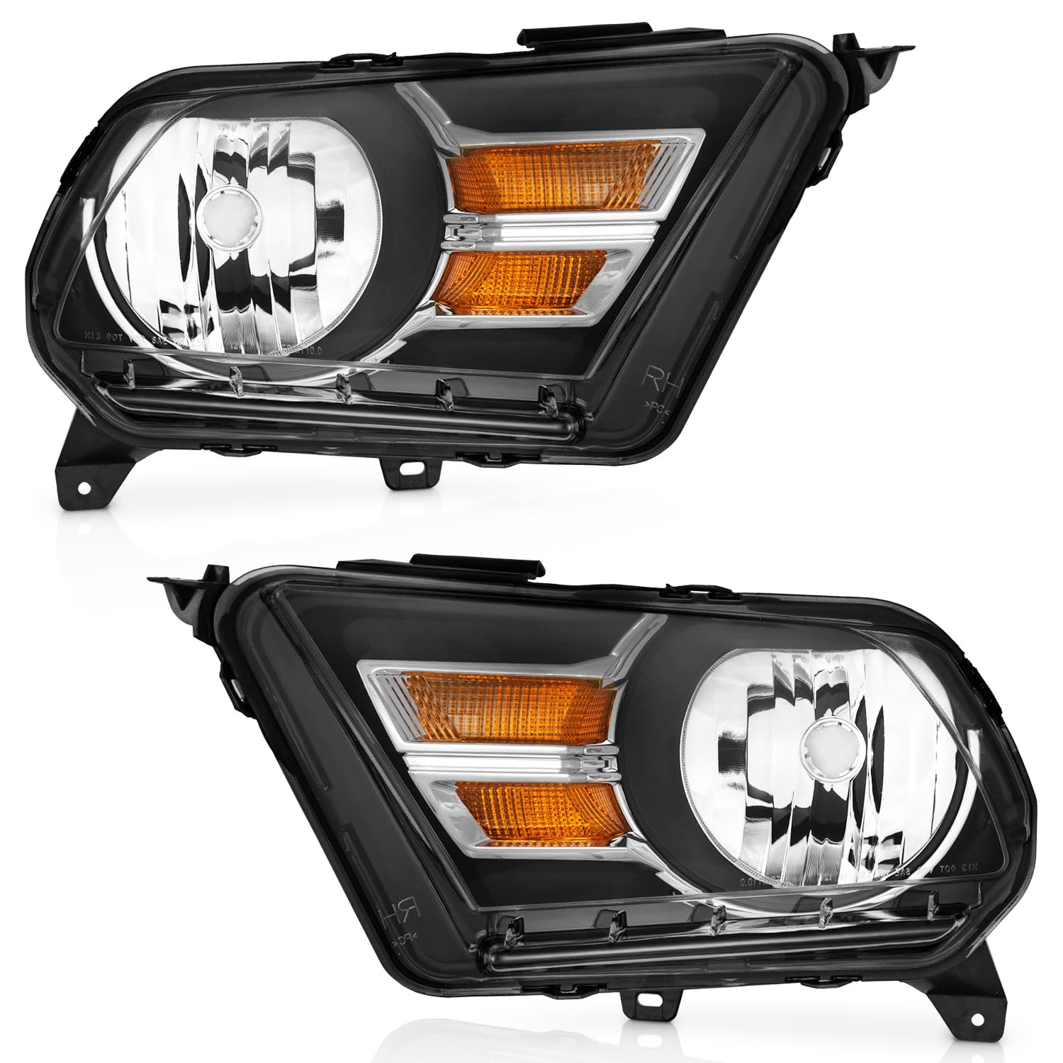 WEELMOTO Halogen Headlight for 2010-2014 Ford Mustang (Not fit V6 Trim Models) Headlights Assembly for 2010 2011 2012 2013 2014 Mustang Headlamp Replacement Passenger and Driver Side