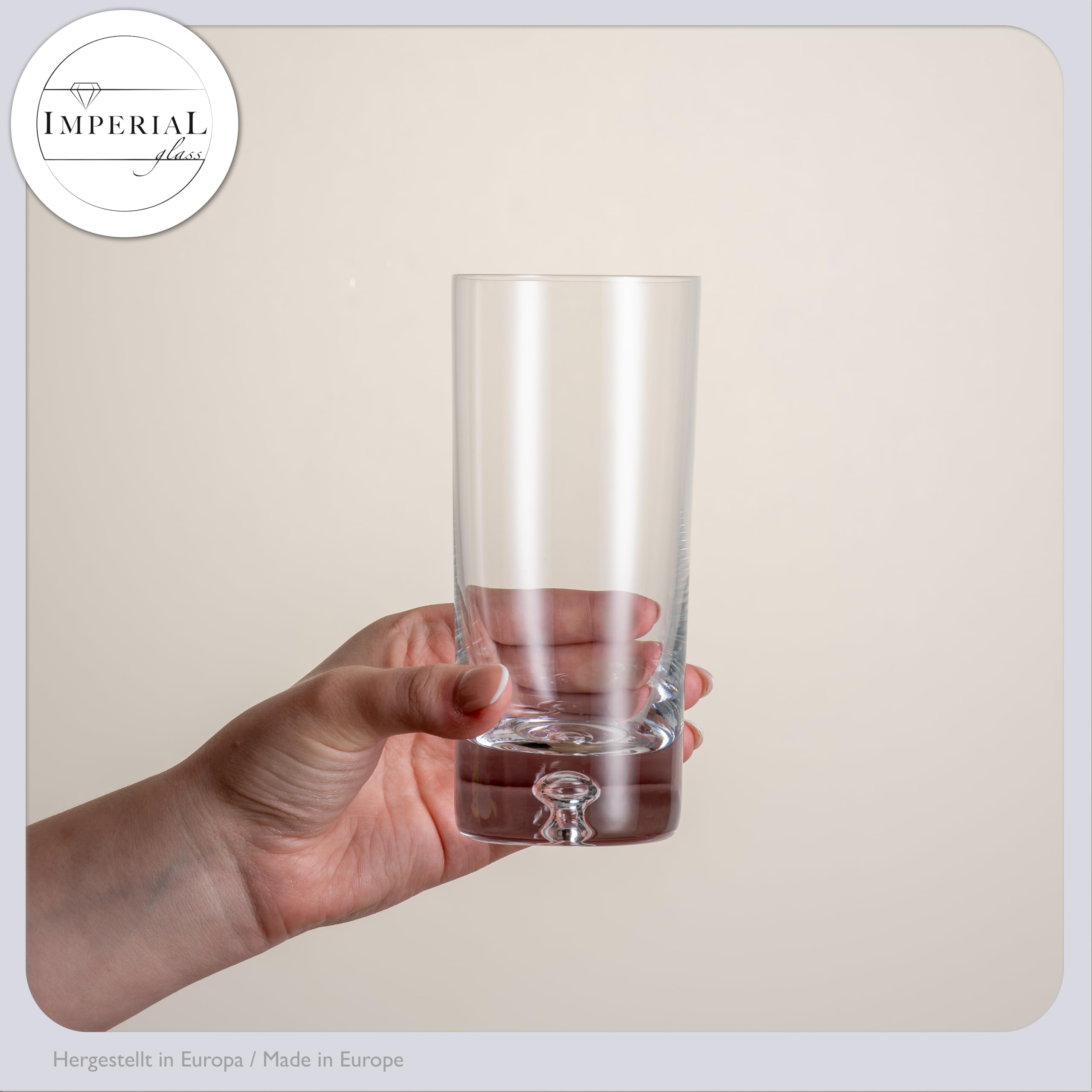 Gläser Set – Trinkgläser aus Crystalline Glas – 6 Longdrinkgläser 370ml & 6 Tumbler 300ml Lissabon – Wassergläser mit Luftblase im Boden Handmade