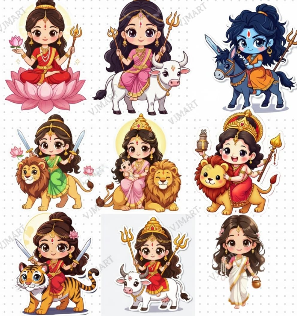 30Pcs Navratri Durga Maa Stickers – Waterproof & Tear-Proof Vinyl, Self-Adhesive Devotional Decals for Laptops, Journals, Scrapbooks, Water Bottles, Mobiles & More-image-44